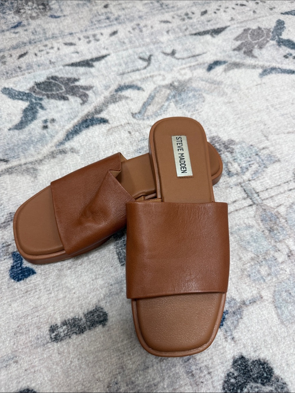 Steve Madden Tan Brown Wide Band Slide Sandals